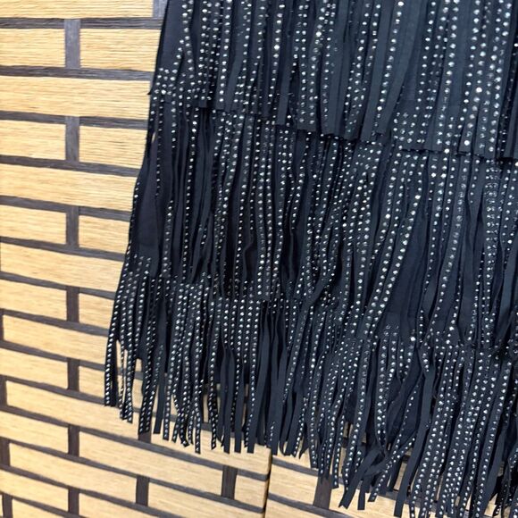 Kiwi Black Fringe Stud Belted Skirt Size Small - Picture 6 of 8